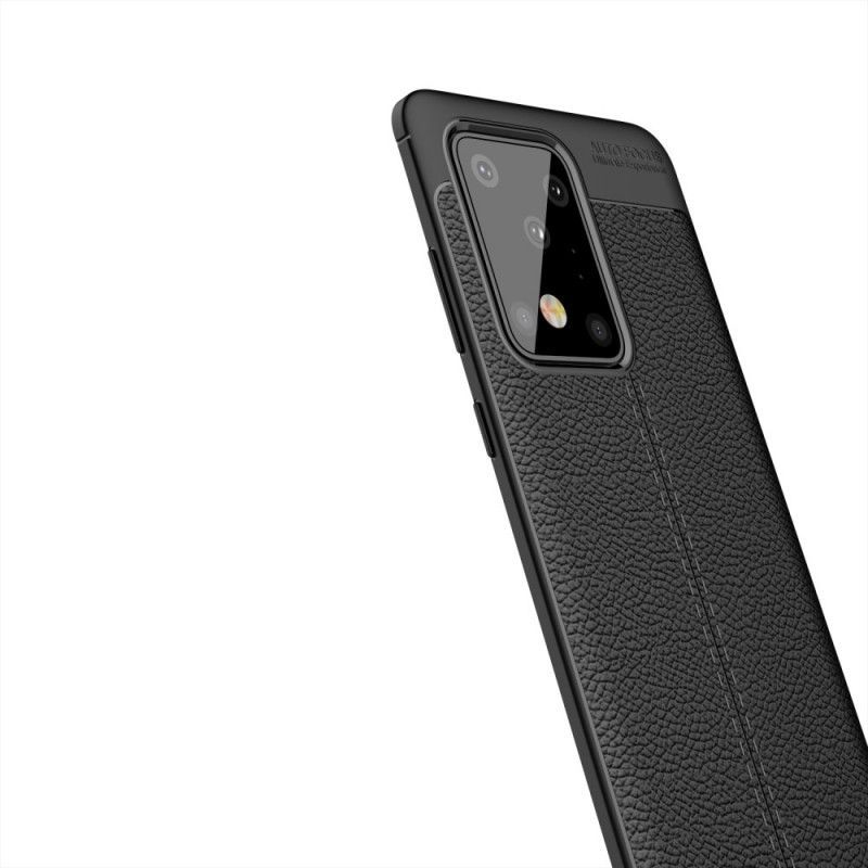 Κάλυμμα Samsung Galaxy S20 Ultra Μαύρο Εφέ Από Δέρμα Λίτσι Διπλής Γραμμής