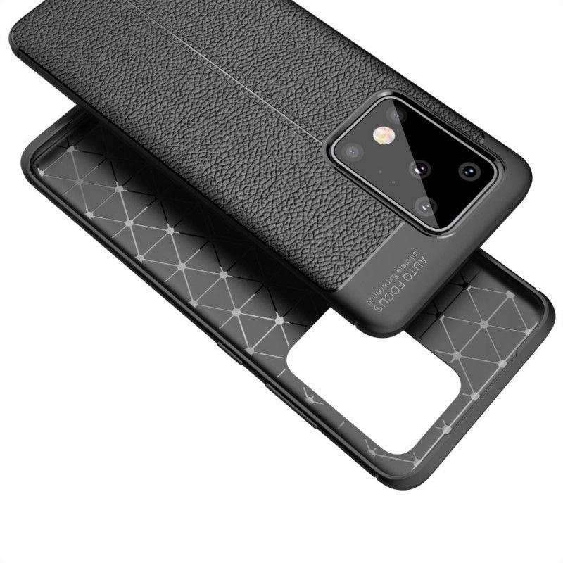 Κάλυμμα Samsung Galaxy S20 Ultra Μαύρο Εφέ Από Δέρμα Λίτσι Διπλής Γραμμής
