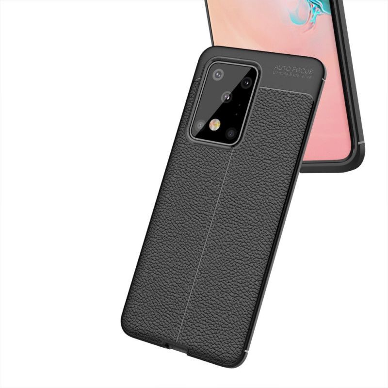 Κάλυμμα Samsung Galaxy S20 Ultra Μαύρο Εφέ Από Δέρμα Λίτσι Διπλής Γραμμής