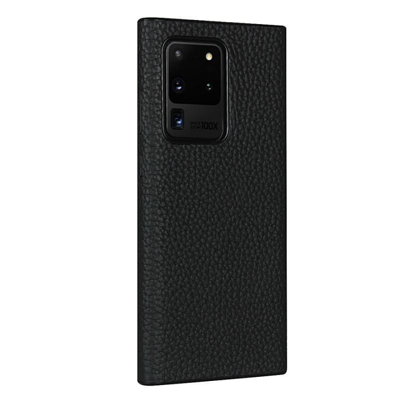 Κάλυμμα Samsung Galaxy S20 Ultra Μαύρο Γνήσιο Δέρμα Λίτσι Με Λουράκι