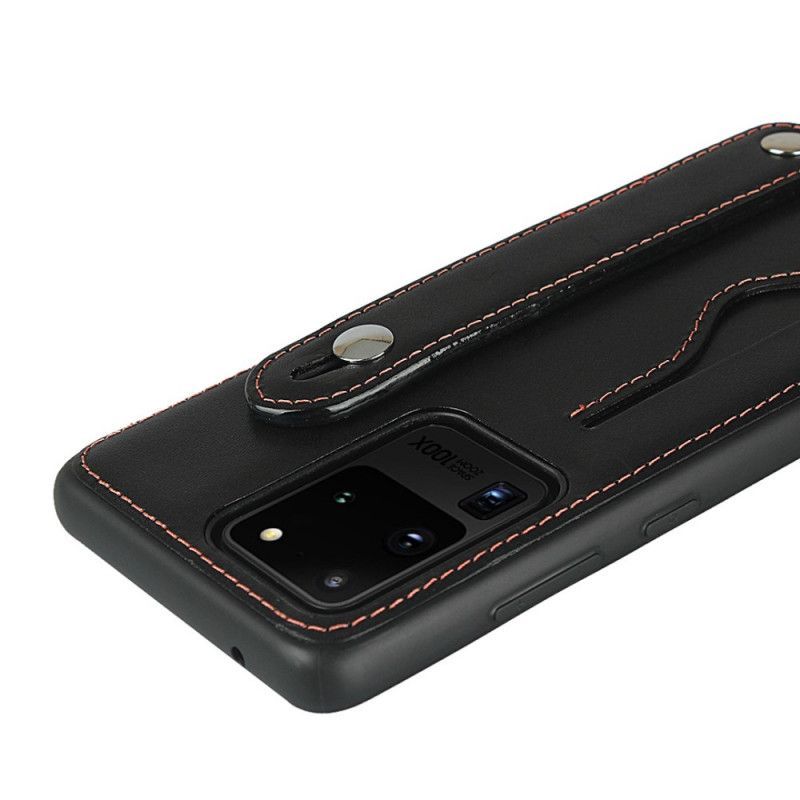 Κάλυμμα Samsung Galaxy S20 Ultra Μαύρο Λουράκι Και Θήκη Για Κάρτες Από Γνήσιο Δέρμα