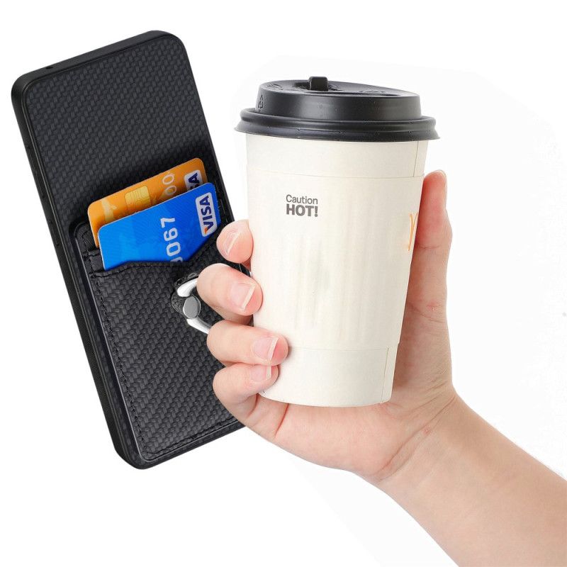 Κάλυμμα Samsung Galaxy S25 5g Edge Ανθρακονήματα Με Θήκη Καρτών Και Βάση Δαχτυλιδιών Σιλικόνης