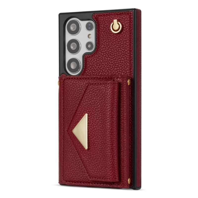 Κάλυμμα Samsung Galaxy S25 Ultra 5g Δερμάτινο Εφέ Με Θήκη Καρτών Και Λουράκι