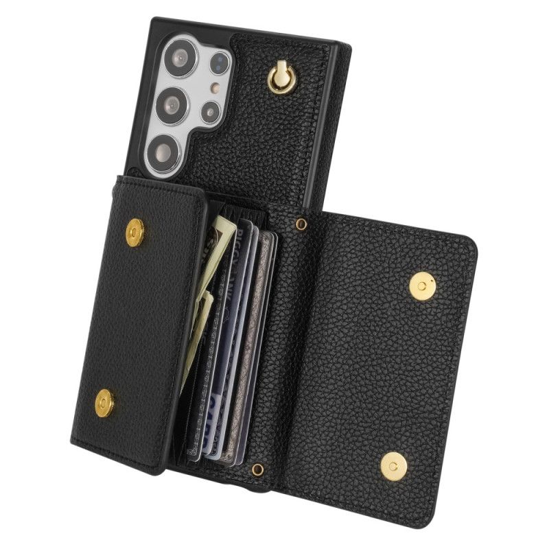 Κάλυμμα Samsung Galaxy S25 Ultra 5g Δερμάτινο Εφέ Με Θήκη Καρτών Και Λουράκι