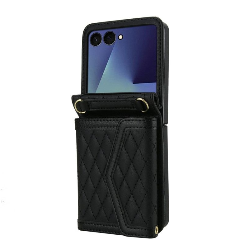 Κάλυμμα Samsung Galaxy Z Flip 7 Επενδυμένη Θήκη Καρτών Και Ιμάντας Ώμου