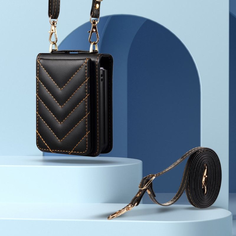 Κάλυμμα Samsung Galaxy Z Flip 7 Fe Καπιτονέ Θήκη Κάρτας Και Λουράκι Ώμου