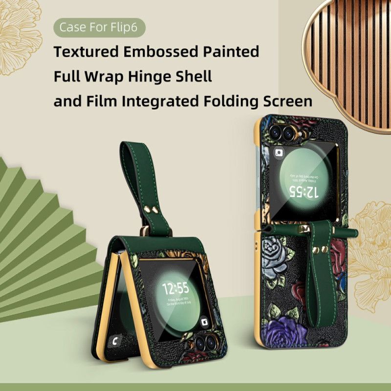 Κάλυμμα Samsung Galaxy Z Flip 7 Fe Λουράκι Χιαστί Με Σχέδιο Λουλουδιών