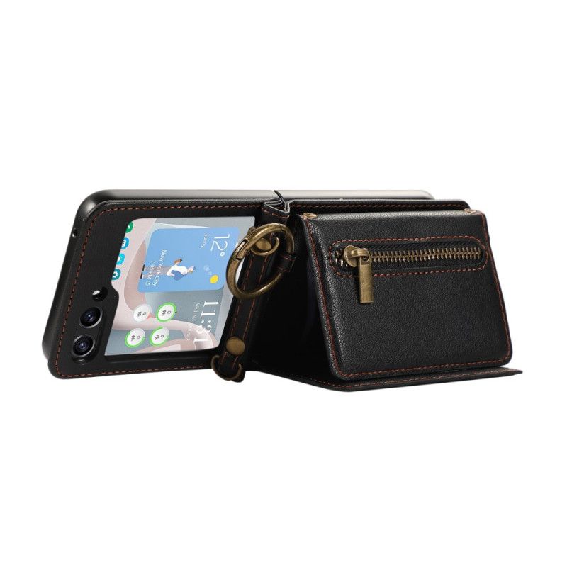 Κάλυμμα Samsung Galaxy Z Flip 7 Fe Πορτοφόλι Με Φερμουάρ Και Ιμάντας Ώμου Σιλικόνης