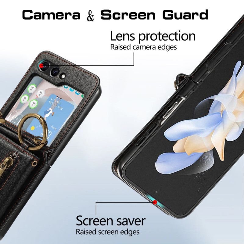 Κάλυμμα Samsung Galaxy Z Flip 7 Fe Πορτοφόλι Με Φερμουάρ Και Ιμάντας Ώμου Σιλικόνης