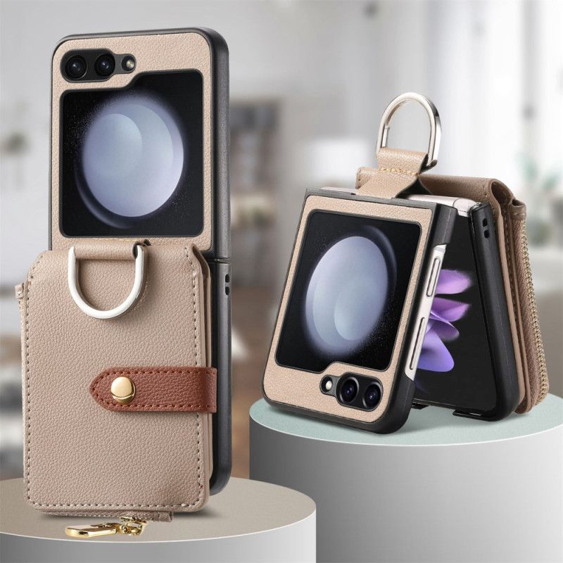 Κάλυμμα Samsung Galaxy Z Flip 7 Fe Τσέπη Με Φερμουάρ Και Θήκη Δαχτυλιδιού Σιλικόνης