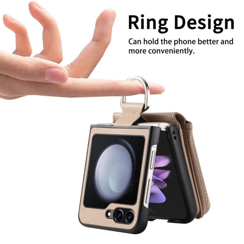 Κάλυμμα Samsung Galaxy Z Flip 7 Fe Τσέπη Με Φερμουάρ Και Θήκη Δαχτυλιδιού Σιλικόνης