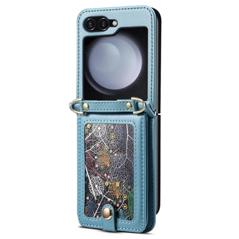 Κάλυμμα Samsung Galaxy Z Flip 7 Μαρμάρινη Θήκη Καρτών Και Λουράκι Ώμου