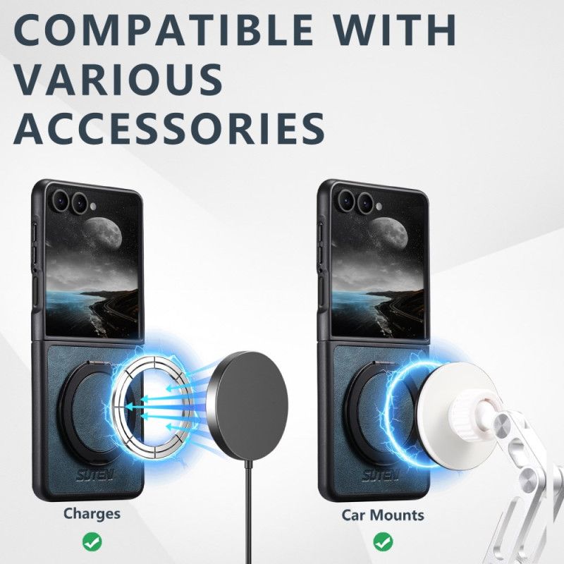 Κάλυμμα Samsung Galaxy Z Flip 7 Συμβατό Με Magsafe Δερμάτινο Εφέ Θήκη Δαχτυλιδιών Suteni