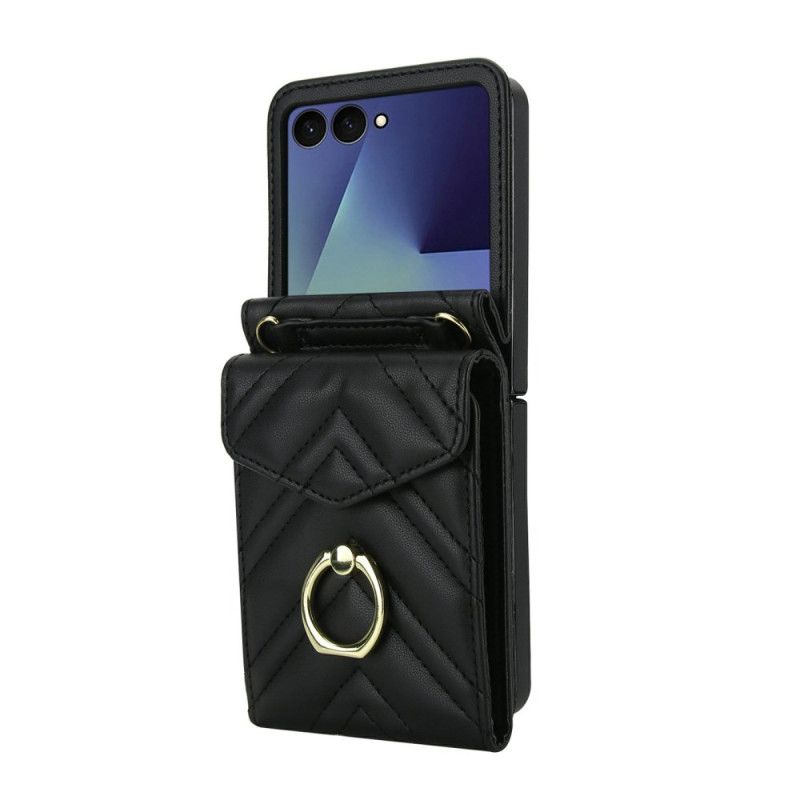 Κάλυμμα Samsung Galaxy Z Flip 7 Θήκη Καρτών Και Λουράκι Με Μπλοκάρισμα Rfid Σιλικόνης