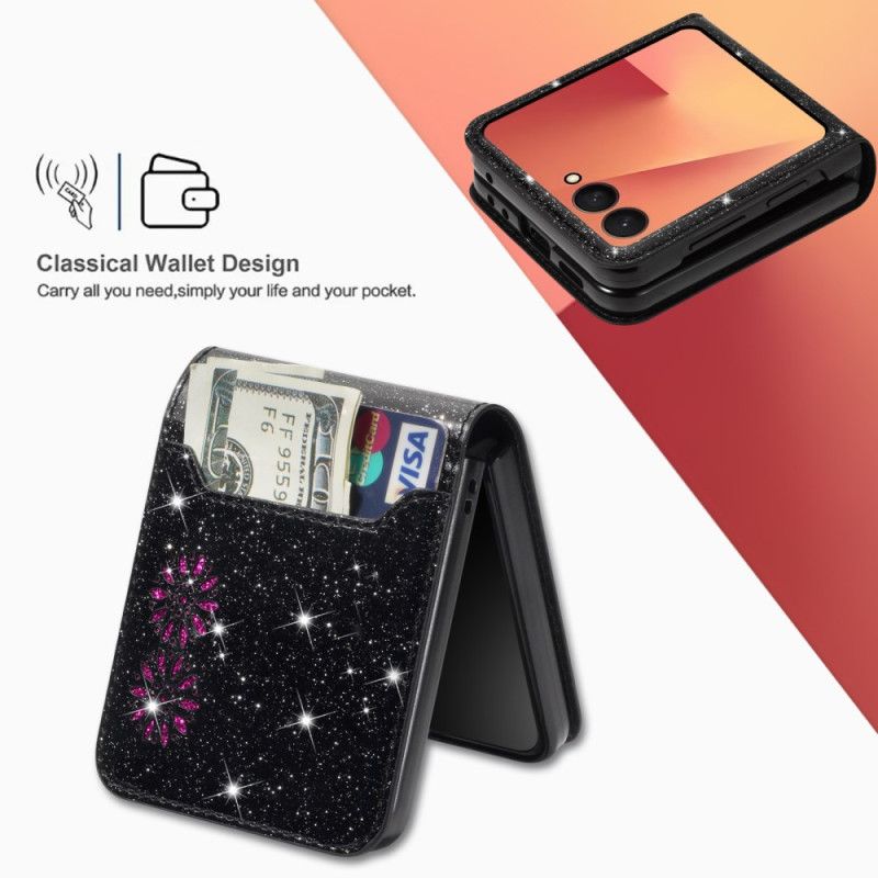 Κάλυμμα Samsung Galaxy Z Flip 7 Θήκη Καρτών Με Γκλίτερ