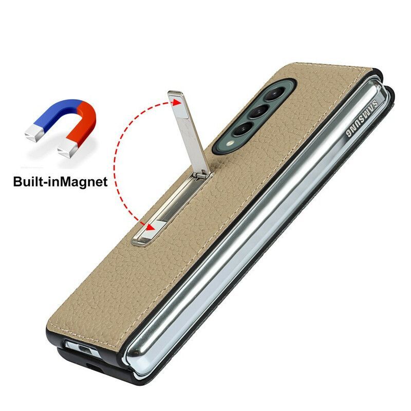 Κάλυμμα Samsung Galaxy Z Fold 3 5G Μαύρο Στήριγμα Hands-Free Από Γνήσιο Δέρμα Λίτσι