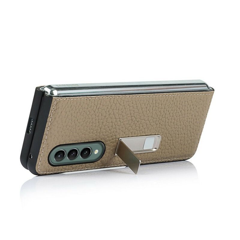 Κάλυμμα Samsung Galaxy Z Fold 3 5G Μαύρο Στήριγμα Hands-Free Από Γνήσιο Δέρμα Λίτσι