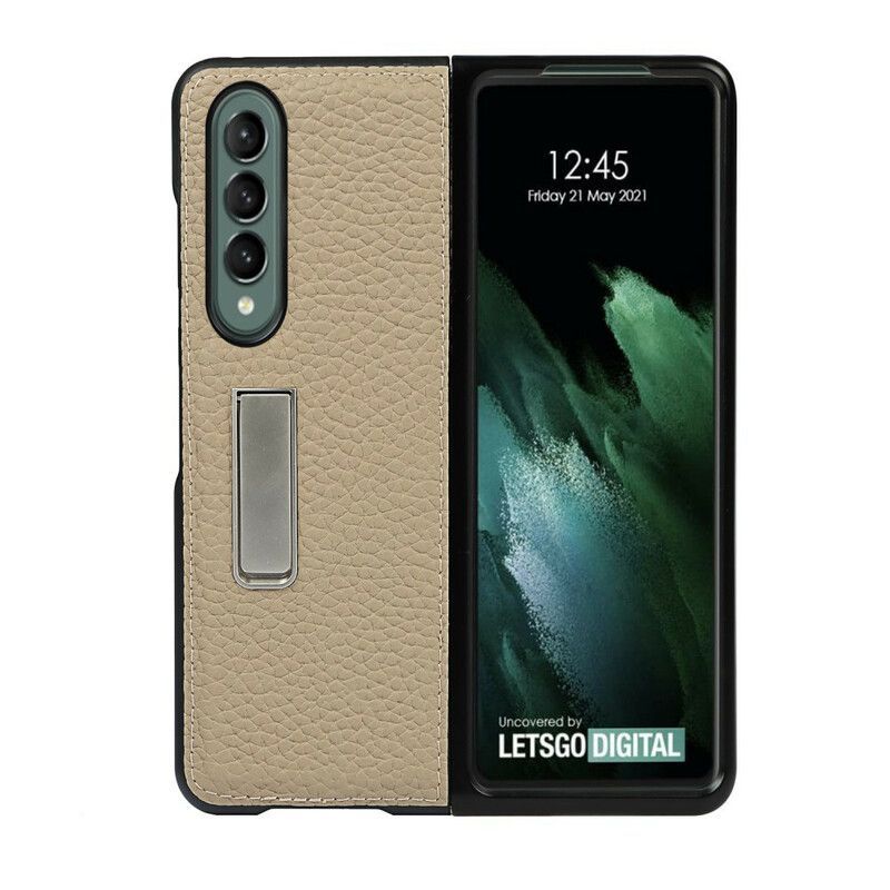 Κάλυμμα Samsung Galaxy Z Fold 3 5G Μαύρο Στήριγμα Hands-Free Από Γνήσιο Δέρμα Λίτσι
