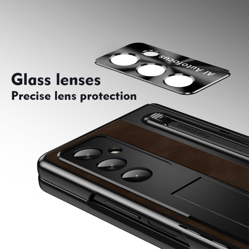 Κάλυμμα Samsung Galaxy Z Fold 7 Δερμάτινη Βάση Και Βάση Γραφίδας Σιλικόνης