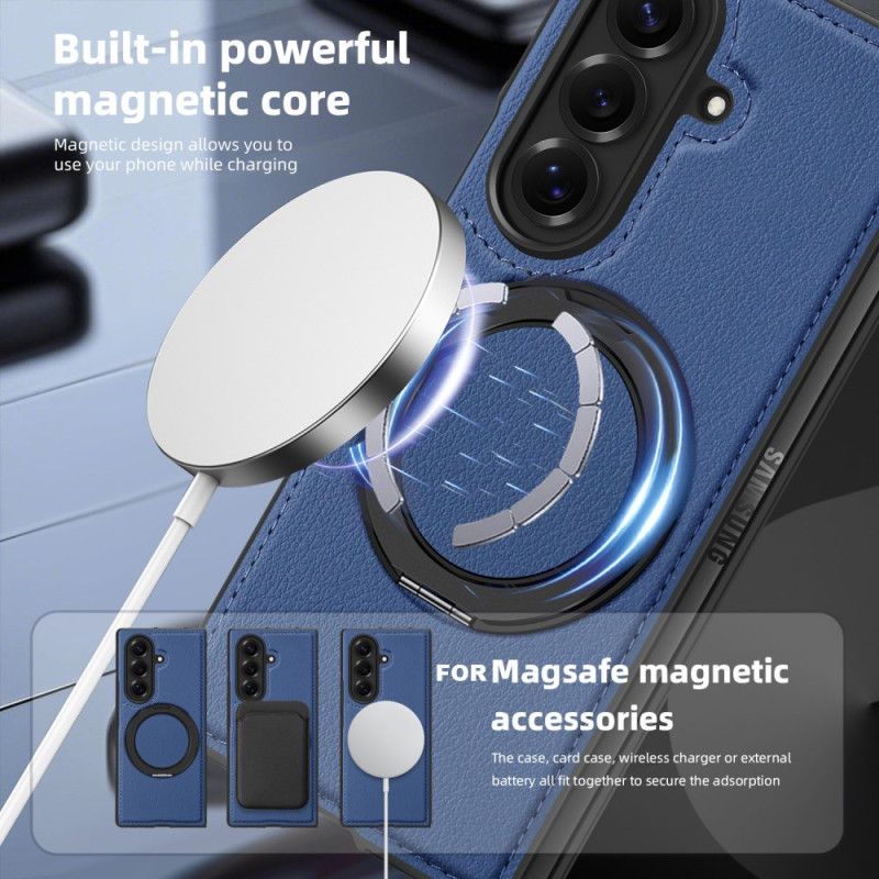 Κάλυμμα Samsung Galaxy Z Fold 7 Δερμάτινη Θήκη Magsafe Με Περιστρεφόμενο Δακτύλιο Σιλικόνης