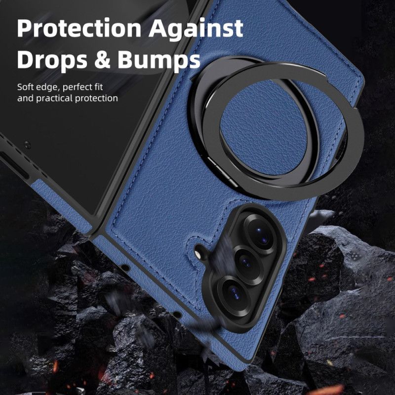 Κάλυμμα Samsung Galaxy Z Fold 7 Δερμάτινη Θήκη Magsafe Με Περιστρεφόμενο Δακτύλιο Σιλικόνης