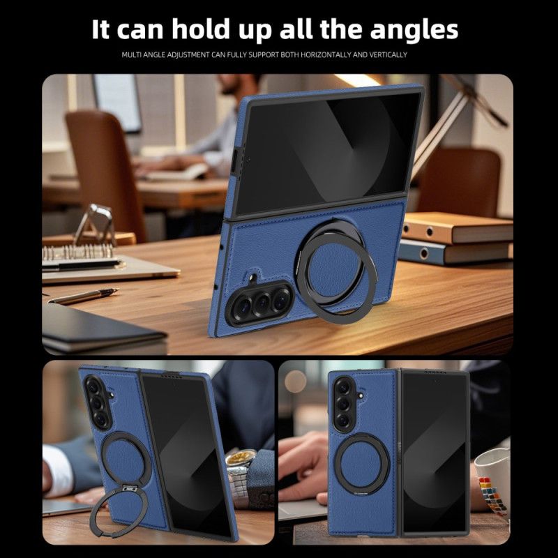 Κάλυμμα Samsung Galaxy Z Fold 7 Δερμάτινη Θήκη Magsafe Με Περιστρεφόμενο Δακτύλιο Σιλικόνης