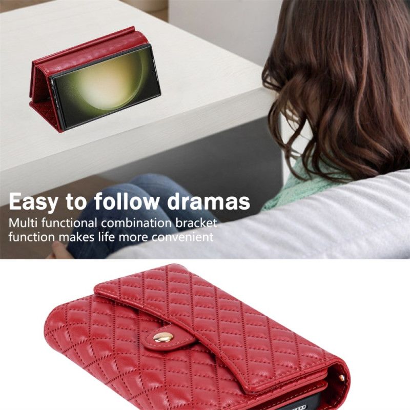 Θηκη Κινητου Samsung Galaxy S25 Ultra 5g Καπιτονέ Πορτοφόλι Με Λουράκι Ώμου