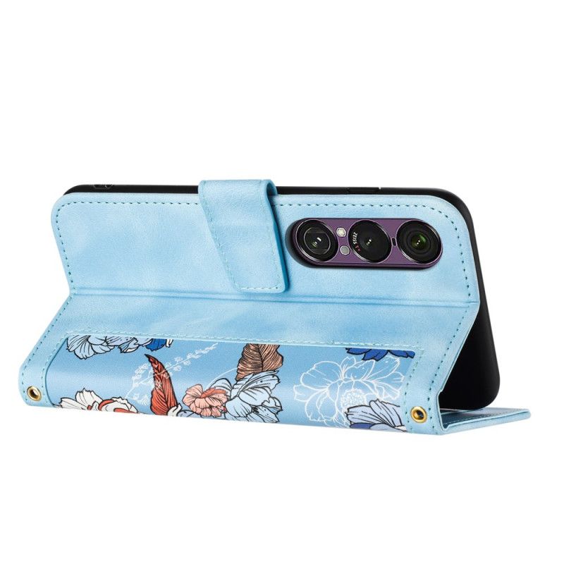 Δερματινη Θηκη Sony Xperia 1 Vii Φλοράλ Με Λουράκι