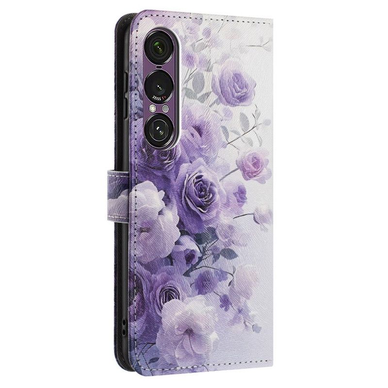 Δερματινη Θηκη Sony Xperia 1 Vii Μωβ Τριαντάφυλλα