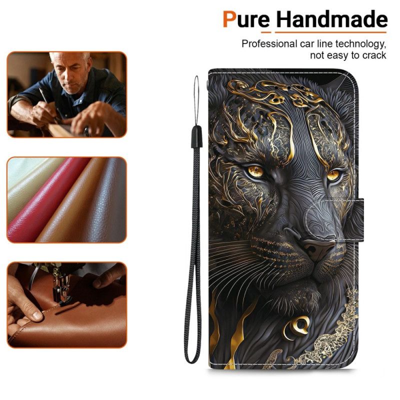 Δερματινη Θηκη Sony Xperia 10 Vii Μαύρο Και Χρυσό Λιοντάρι Σιλικόνης