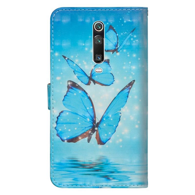 δερματινη Κάλυμμα Για Xiaomi Mi 9T / Mi 9T Pro Ιπτάμενες Μπλε Πεταλούδες