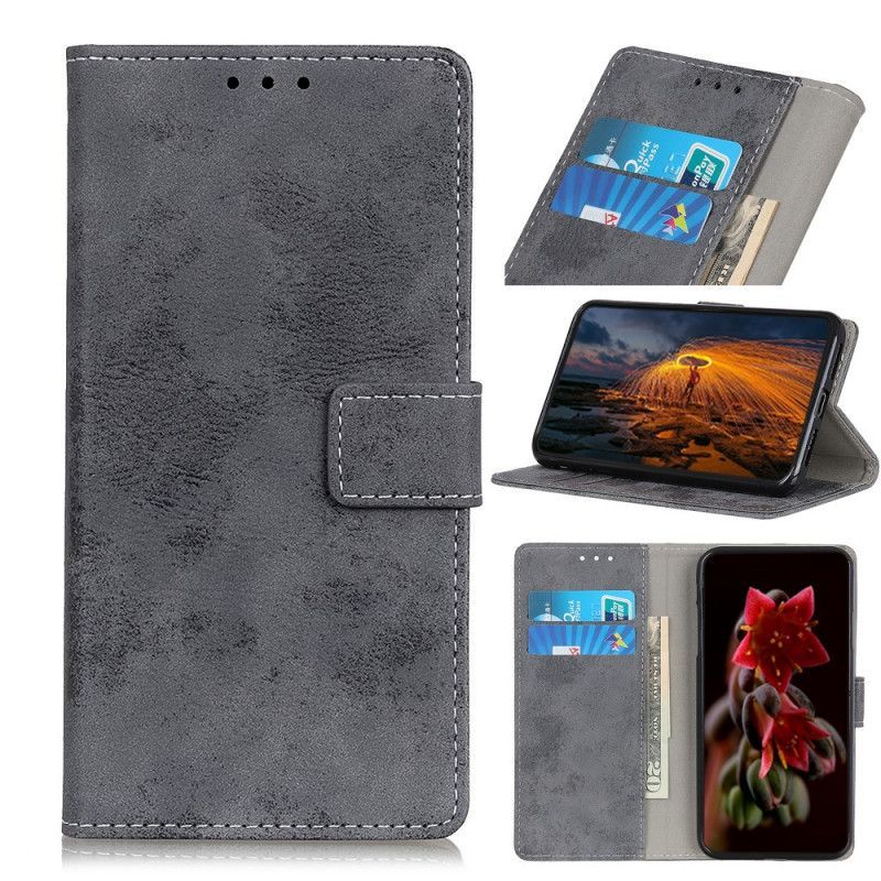 δερματινη Κάλυμμα Για Xiaomi Redmi 9C Γκρι Vintage Faux Δέρμα