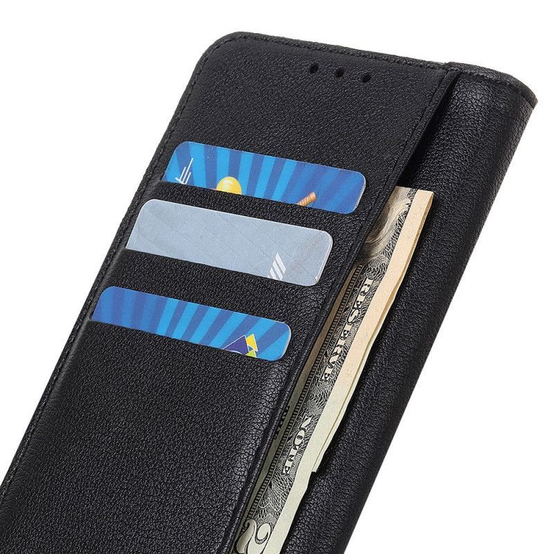 δερματινη Κάλυμμα Για Xiaomi Redmi 9C Μαύρο Κούμπωμα Σε Εφέ Δέρματος Λίτσι