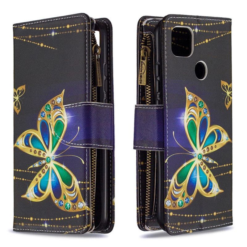 δερματινη Κάλυμμα Για Xiaomi Redmi 9C Μαύρο Τσέπη Με Φερμουάρ Πεταλούδας
