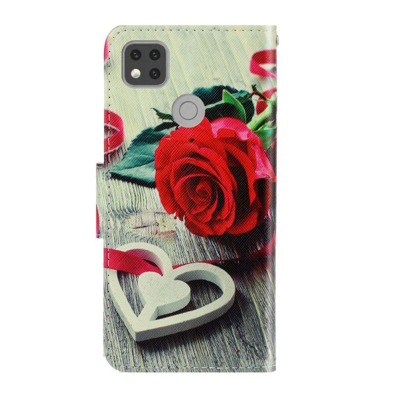 δερματινη Κάλυμμα Για Xiaomi Redmi 9C Ρομαντικό Λουράκι Τριαντάφυλλο