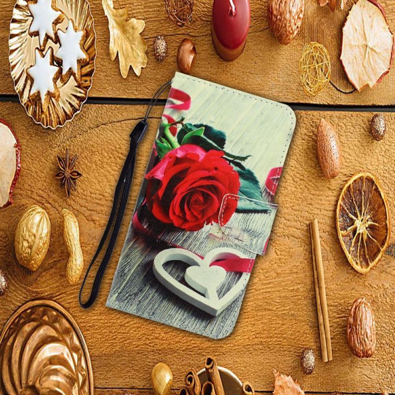 δερματινη Κάλυμμα Για Xiaomi Redmi 9C Ρομαντικό Λουράκι Τριαντάφυλλο