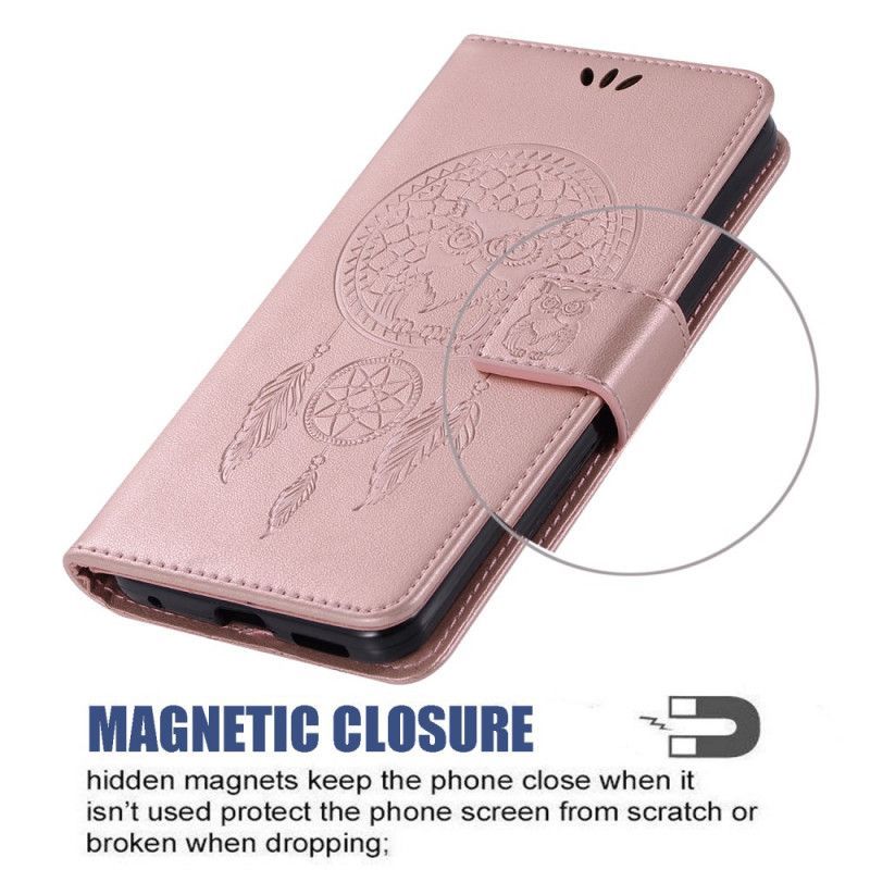 δερματινη Κάλυμμα Xiaomi Redmi 8 Ροζ Χρυσός Δερμάτινο Εφέ Πιάνει Όνειρα Κουκουβάγιας Πρωτότυπος