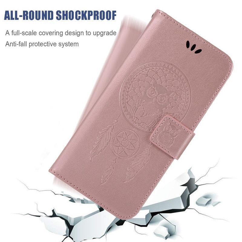 δερματινη Κάλυμμα Xiaomi Redmi 8 Ροζ Χρυσός Δερμάτινο Εφέ Πιάνει Όνειρα Κουκουβάγιας Πρωτότυπος