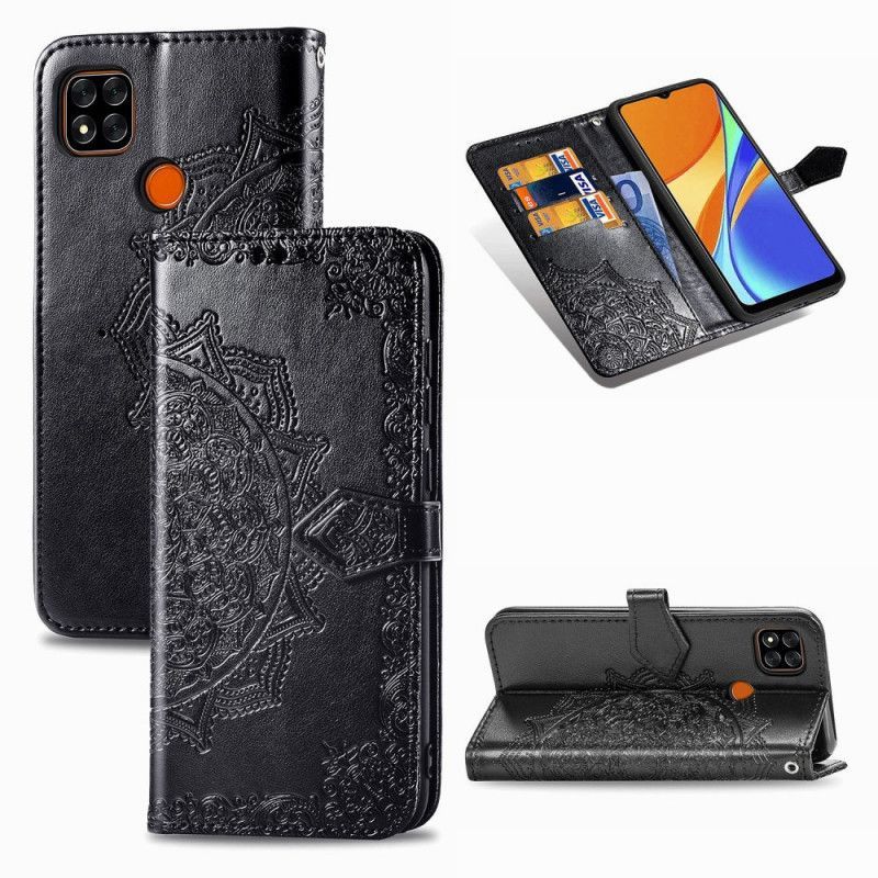 δερματινη Κάλυμμα Xiaomi Redmi 9C Μαύρο Μεσαιωνική Μάνταλα σιλικόνης