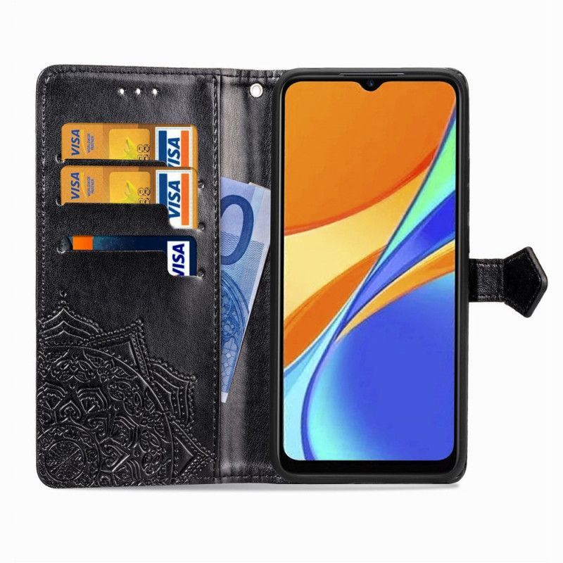 δερματινη Κάλυμμα Xiaomi Redmi 9C Μαύρο Μεσαιωνική Μάνταλα σιλικόνης