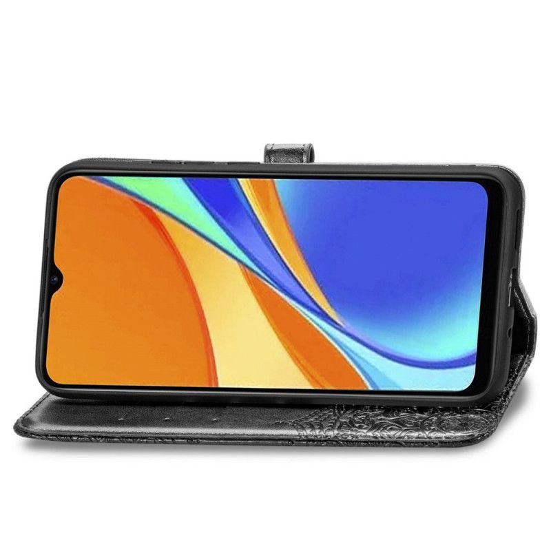 δερματινη Κάλυμμα Xiaomi Redmi 9C Μαύρο Μεσαιωνική Μάνταλα σιλικόνης