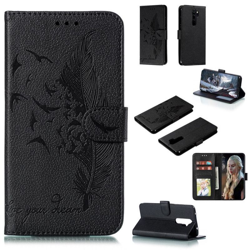 δερματινη Κάλυμμα Xiaomi Redmi Note 8 Pro Μαύρο Ψεύτικο Δέρμα Ζήστε Το Όνειρό Σας