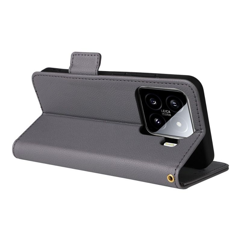 Δερματινη Θηκη Xiaomi 15 Δέρμα Lychee Faux Με Λουράκι Σιλικόνης