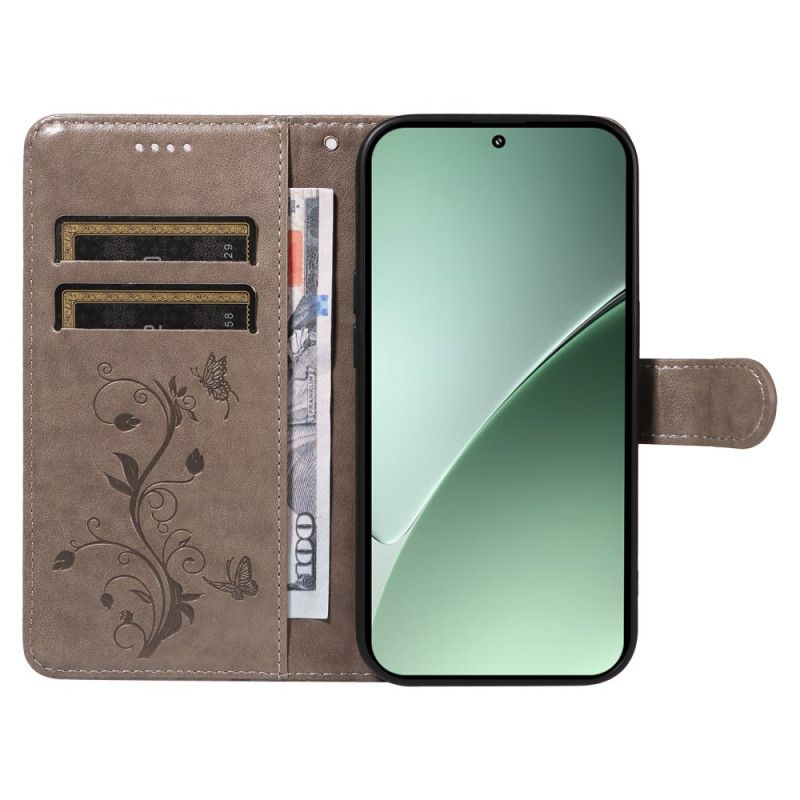 Δερματινη Θηκη Xiaomi 15 Pro Σχέδιο Με Λουλούδια Και Πεταλούδες Σιλικόνης