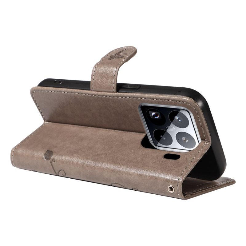 Δερματινη Θηκη Xiaomi 15 Pro Σχέδιο Με Λουλούδια Και Πεταλούδες Σιλικόνης