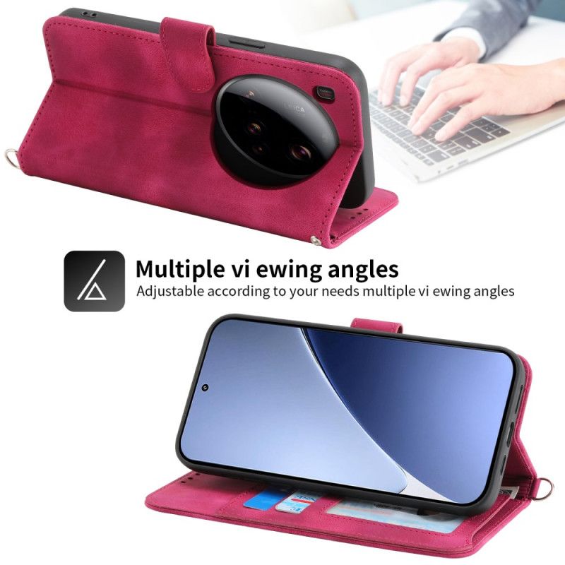 Δερματινη Θηκη Xiaomi 15 Ultra Λουλουδάτο Μοτίβο Με Λουράκι Και Λουράκι Ώμου