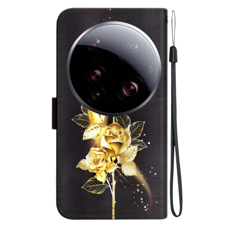 Δερματινη Θηκη Xiaomi 15 Ultra Χρυσά Τριαντάφυλλα Και Πεταλούδες