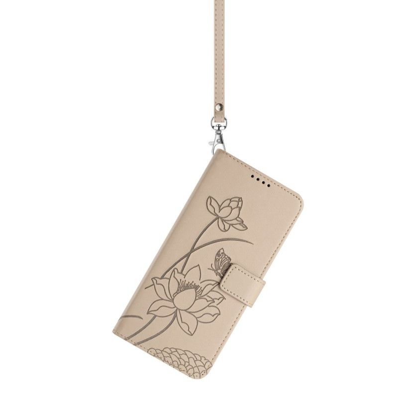 Δερματινη Θηκη Xiaomi 17 Pro Max Σχέδιο Λωτού Με Κορδόνι Σιλικόνης