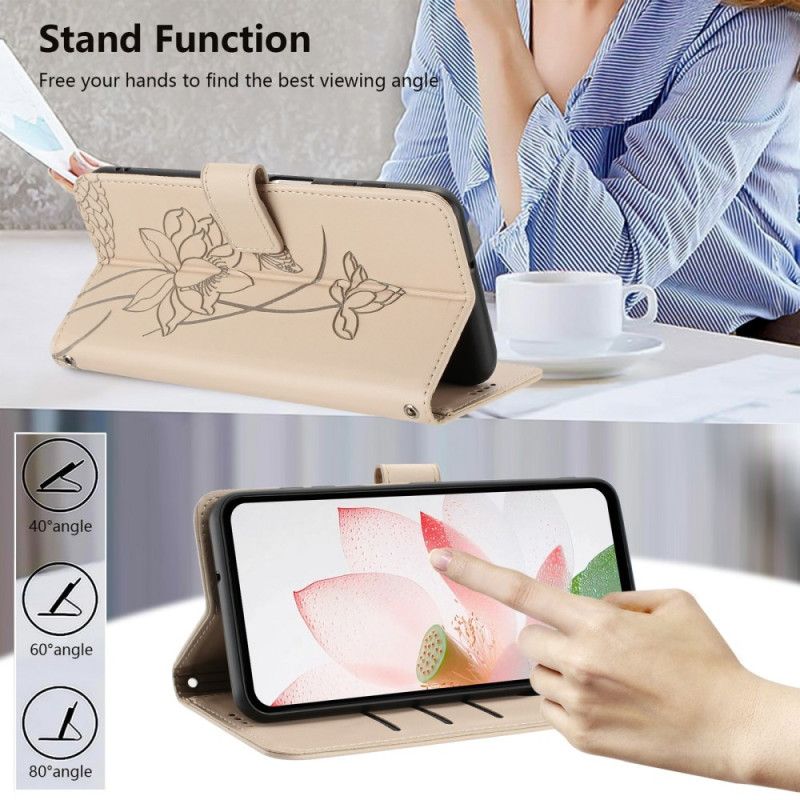 Δερματινη Θηκη Xiaomi 17 Pro Max Σχέδιο Λωτού Με Κορδόνι Σιλικόνης