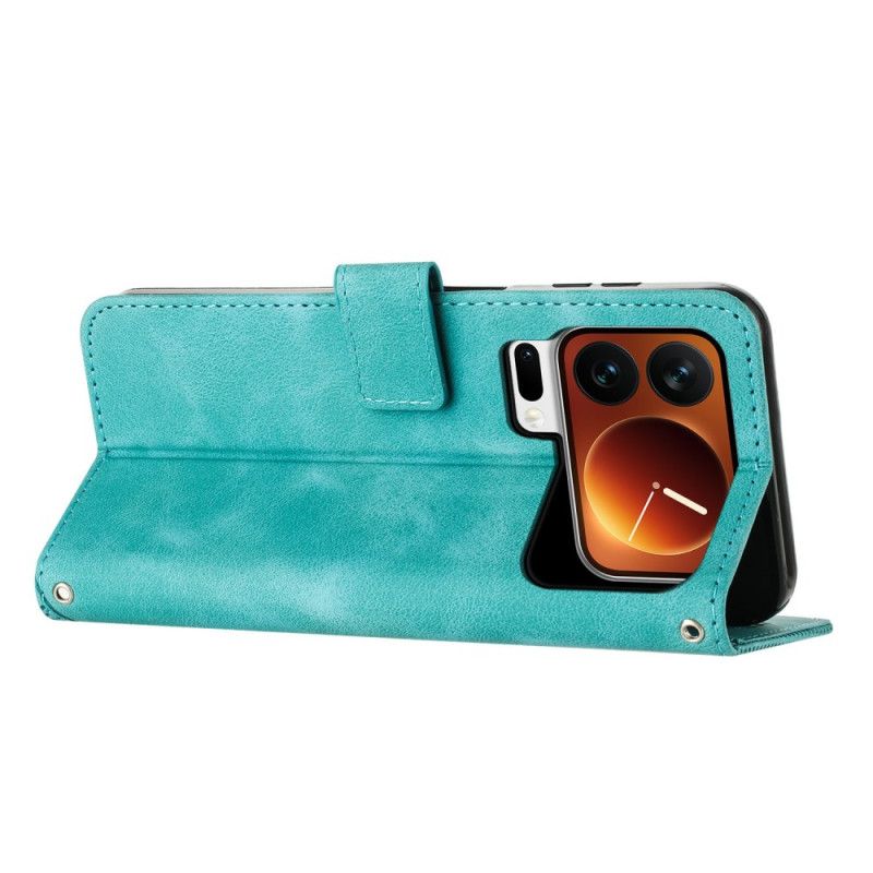 Δερματινη Θηκη Xiaomi 17 Pro Τριγωνικό Μοτίβο Και Λουράκι Σιλικόνης